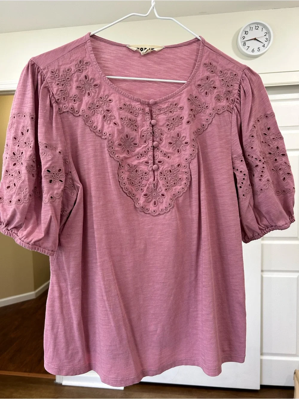 Boden Rose-Pink Eyelet Puff Sleeve Top